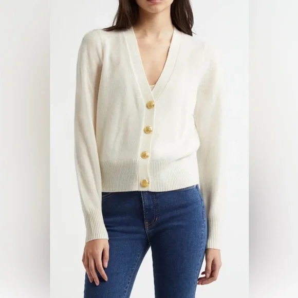 Veronica Beard Cream Cardigan with Gold Buttons - Picture 1 of 4